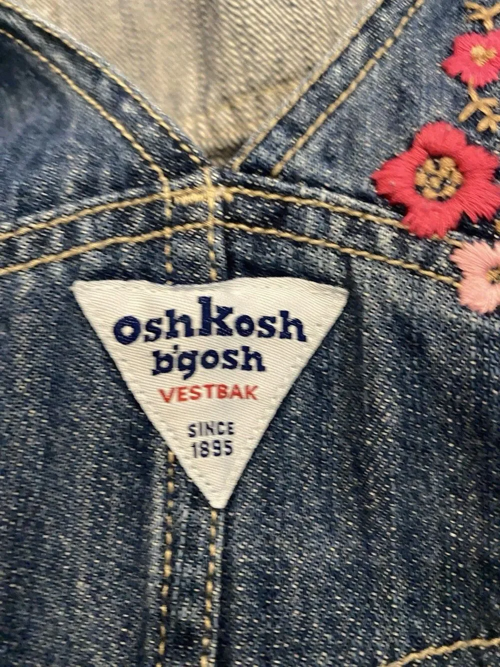 OshKosh B’gosh Toddler Girls Denim Overalls Blue Jean Floral Embroidered 18 Mo